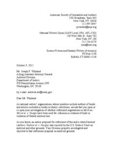 ASJA/NWU/SFWA letter to DOJ