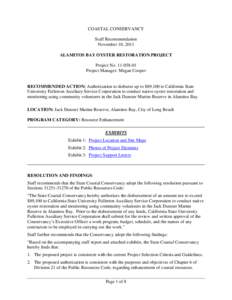 COASTAL CONSERVANCY Staff Recommendation November 10, 2011 ALAMITOS BAY OYSTER RESTORATION PROJECT Project No[removed]Project Manager: Megan Cooper