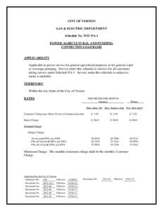 CITY OF VERNON GAS & ELECTRIC DEPARTMENT Schedule No. TOU PA-1 POWER-AGRICULTURAL AND PUMPING CONNECTED LOAD BASIS