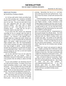NEWSLETTER BIG SKY GIANT PUMPKIN GROWERS December 10, 2012 Issue 1 REFLECTIONS