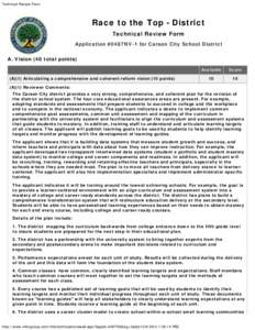 Technical Review Form  Race to the Top - District Technical Review Form Application #0487NV-1 for Carson City School District A. Vision (40 total points)