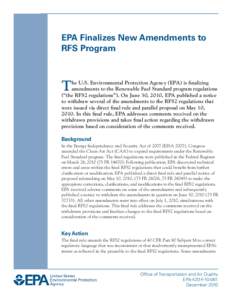 EPA Finalizes New Amendments to RFS Program (EPA-420-F[removed], December 2010)