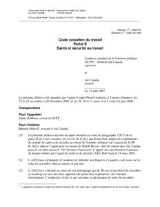 Tribunal de santé et sécurité Occupational Health and Safety au travail Canada Tribunal Canada 275 rue Slater Street, Ottawa (Ontario) K1P 5H9 – Télécopieur : ([removed]_______________________________________