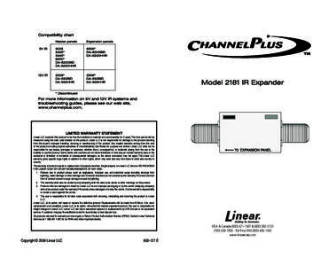 PRINTER’S INSTRUCTIONS: MANUAL, 2181,IR,EXPANDER- LINEAR P/N: [removed]E - INK: BLACK - MATERIAL: 20# MEAD BOND - SIZE: 8.500” X[removed]” - FOLDING: 1 FOLD VERTICAL - SCALE: 1-1 - SIDE 1 OF 2 LIMITED WARRANTY STATEME