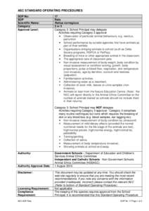 AEC STANDARD OPERATING PROCEDURES SOP No: SOP Scientific Name: Category: Approval Level: