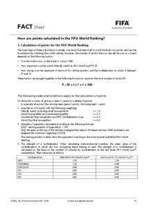 FACT Sheet How are points calculated in the FIFA World Ranking? 1. Calculation of points for the FIFA World Ranking