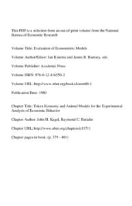 This PDF is a selection from an out-of-print volume from the National Bureau of Economic Research Volume Title: Evaluation of Econometric Models Volume Author/Editor: Jan Kmenta and James B. Ramsey, eds. Volume Publisher