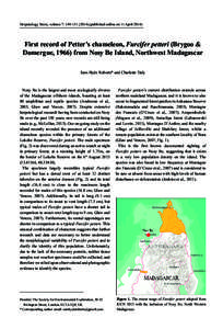 Herpetology Notes, volume 7: [removed]published online on 11 April[removed]First record of Petter’s chameleon, Furcifer petteri (Brygoo & Domergue, 1966) from Nosy Be Island, Northwest Madagascar Sam Hyde Roberts