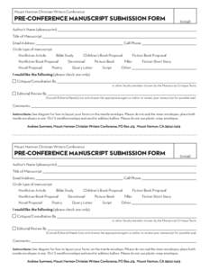 Mount Hermon Christian Writers Conference  Pre-Conference Manuscript Submission Form (Initial)