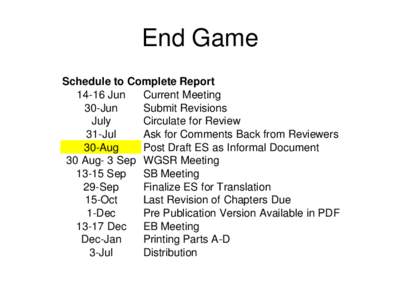 End Game Schedule to Complete ReportJun Current Meeting 30-Jun Submit Revisions