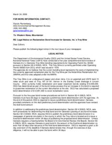 March 24, 2006 FOR MORE INFORMATION, CONTACT: Patrick Plantenberg DEQ Environmental Management Bureau[removed]removed]