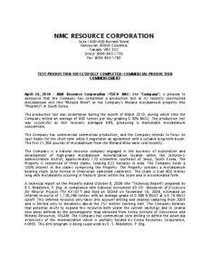 NMC RESOURCE CORPORATION Suite 1400–400 Burrard Street Vancouver, British Columbia