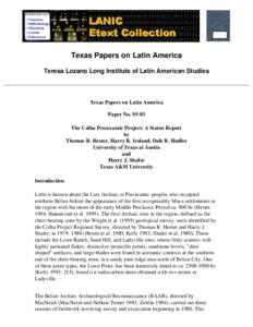 The Colha Preceramic Project: A Status Report