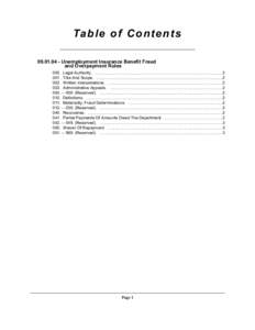 Ta b l e o f C o n t e n t s[removed]Unemployment Insurance Benefit Fraud and Overpayment Rules 000. Legal Authority. ...................................................................................................