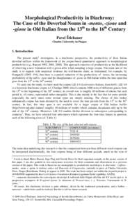 Morphological Productivity in Diachrony: The Case of the Deverbal Nouns in -mento, -zione and -gione in Old Italian from the 13th to the 16th Century