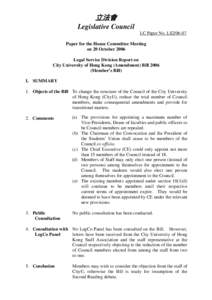 立法會 Legislative Council LC Paper No. LS2[removed]Paper for the House Committee Meeting on 20 October 2006 Legal Service Division Report on