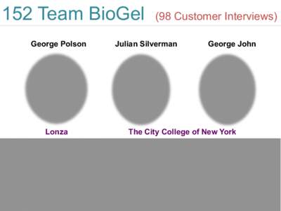 152 Team BioGel George Polson Lonza  (98 Customer Interviews)