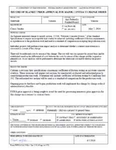 FHWA Record of Blanket Prior Approval for Major Contract Change Order-Polyester Concrete Overlay