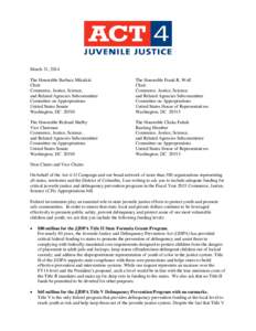 Richard Shelby / United States House Committee on Appropriations / Politics of the United States / Juvenile delinquency in the United States / Office of Juvenile Justice and Delinquency Prevention / Juvenile Justice and Delinquency Prevention Act / Alabama / Department of Juvenile Justice