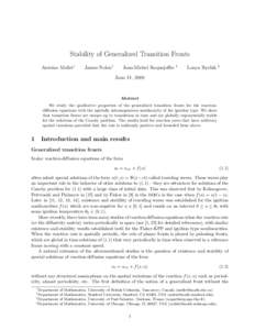 Stability of Generalized Transition Fronts Antoine Mellet∗ James Nolen†  Jean-Michel Roquejoffre