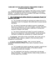 GUIDELINES FOR THE APPLICATION OF PARAGRAPHS 19 AND 23 OF RESOLUTION[removed])