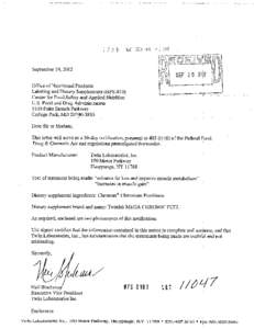 September 19,2002 Office of Nutritional Products Labeling and Dietary Supplements (HFS[removed]Center for Food Safety and Applied Nutrition U.S. Food and Drug Administration[removed]Paint Branch Parkway