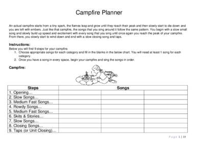 Campfire Planner An actual campfire starts from a tiny spark, the flames leap and grow until they reach their peak and then slowly start to die down and you are left with embers. Just like that campfire, the songs that y