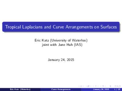 Tropical Laplacians and Curve Arrangements on Surfaces Eric Katz (University of Waterloo) joint with June Huh (IAS) January 24, 2015