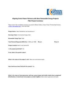 Aligning Green Power Partners with New Renewable Energy Projects Pilot Project Summary ,  West Pemberton and Jacobstown I