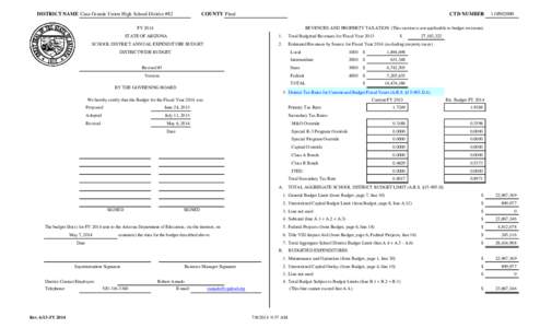 DISTRICT NAME Casa Grande Union High School District #82  COUNTY Pinal CTD NUMBER