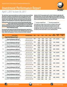 Maryland Teachers & State Employees Supplemental Retirement Plans  Investment Performance Report April 1, 2017 to June 30, 2017  The results shown represent past performance and do not represent expected future