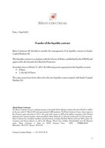 Rémy Cointreau Liquidity Contract