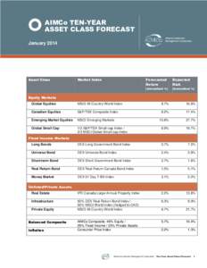 Pension Sustainability - AIMCo 10 Year Asset Class Forecast - January 2014