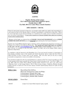 AGENDA Regular Meeting of the Lompoc City Council and Lompoc Redevelopment Agency Tuesday June 2, 2009 City Hall, 100 Civic Center Plaza, Council Chambers OPEN SESSION - 7:00 P.M.