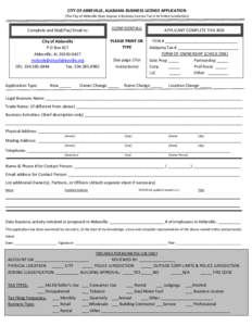CITY OF ABBEVILLE, ALABAMA BUSINESS LICENSE APPLICATION (The City of Abbeville Does Impose A Business License Tax in its Police Jurisdiction) Complete and Mail/Fax/Email to:  (CONFIDENTIAL)