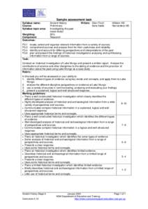 Sample assessment task Syllabus name: Course: Syllabus topic area: Weighting: Component: