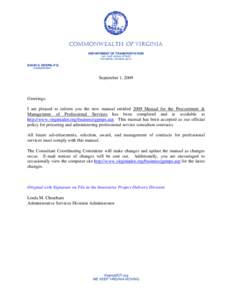 COMMONWEALTH OF VIRGINIA DEPARTMENT OF TRANSPORTATION 1401 EAST BROAD STREET RICHMOND, VIRGINIA[removed]DAVID S. EKERN, P.E.