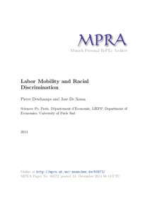M PRA Munich Personal RePEc Archive Labor Mobility and Racial Discrimination Pierre Deschamps and Jose De Sousa