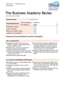 PROTECT – INSPECTION School report The Business Academy Bexley Yarnton Way, Erith, DA18 4DW