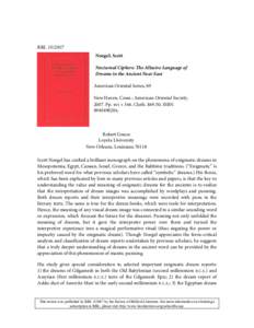 RBLNoegel, Scott Nocturnal Ciphers: The Allusive Language of Dreams in the Ancient Near East American Oriental Series, 89 New Haven, Conn.: American Oriental Society,