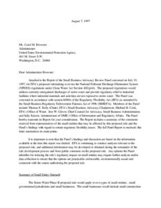 August 7, 1997 SBAR Panel Letter to EPA Administrator Carol M. Browner