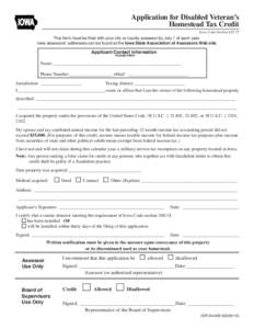 Application for Disabled Veteran’s Homestead Tax Credit IOWA IOW