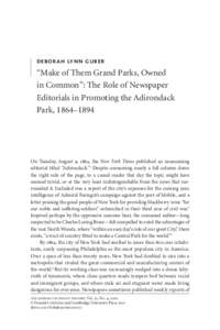 “Make of Them Grand Parks, Owned in Common”: The Role of Newspaper Editorials in Promoting the Adirondack Park, 1864–1894