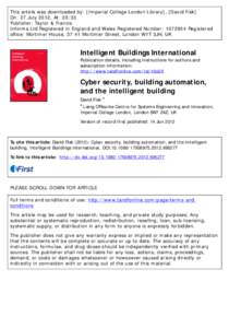 This article was downloaded by: [Imperial College London Library], [David Fisk] On: 27 July 2012, At: 05:33 Publisher: Taylor & Francis Informa Ltd Registered in England and Wales Registered Number: [removed]Registered of