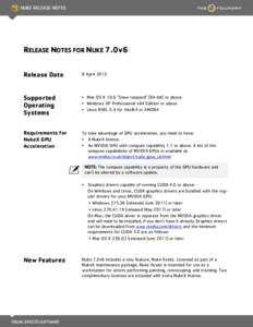 RELEASE NOTES FOR NUKE 7.0v6 Release Date 8 April[removed]Supported