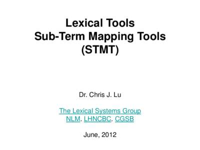 Lexical Tools Sub-Term Mapping Tools (STMT) Dr. Chris J. Lu The Lexical Systems Group