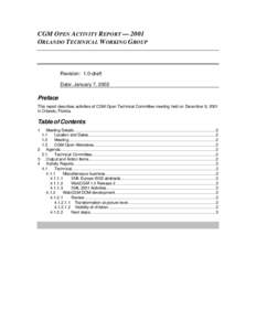 CGM O PEN ACTIVITY REPORT — 2001 ORLANDO T ECHNICAL W ORKING G ROUP Revision: 1.0-draft Date: January 7, 2002