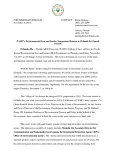 Microsoft Word - Press Release - Environmental Law and Justice Symposium 2013.doc