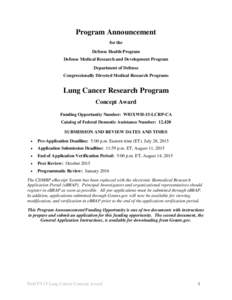 Program Announcement for the Defense Health Program Defense Medical Research and Development Program Department of Defense Congressionally Directed Medical Research Programs