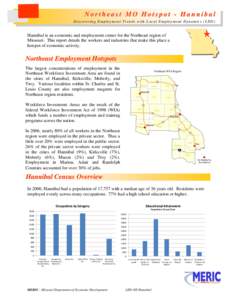 Northeast MO Hotspot - Hannibal Di sco v e ri ng Em p lo ym en t T re nd s wi th Lo ca l Em p lo ym ent Dy na m ic s (L E D) Hannibal is an economic and employment center for the Northeast region of Missouri. This report